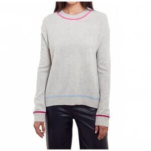 NEW &ISLA bonnie curved hem crew sweater in silver multi